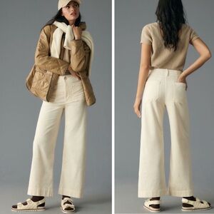 Anthropologie Maeve Colette Cream Corduroy Wide Leg Pants Sz 29